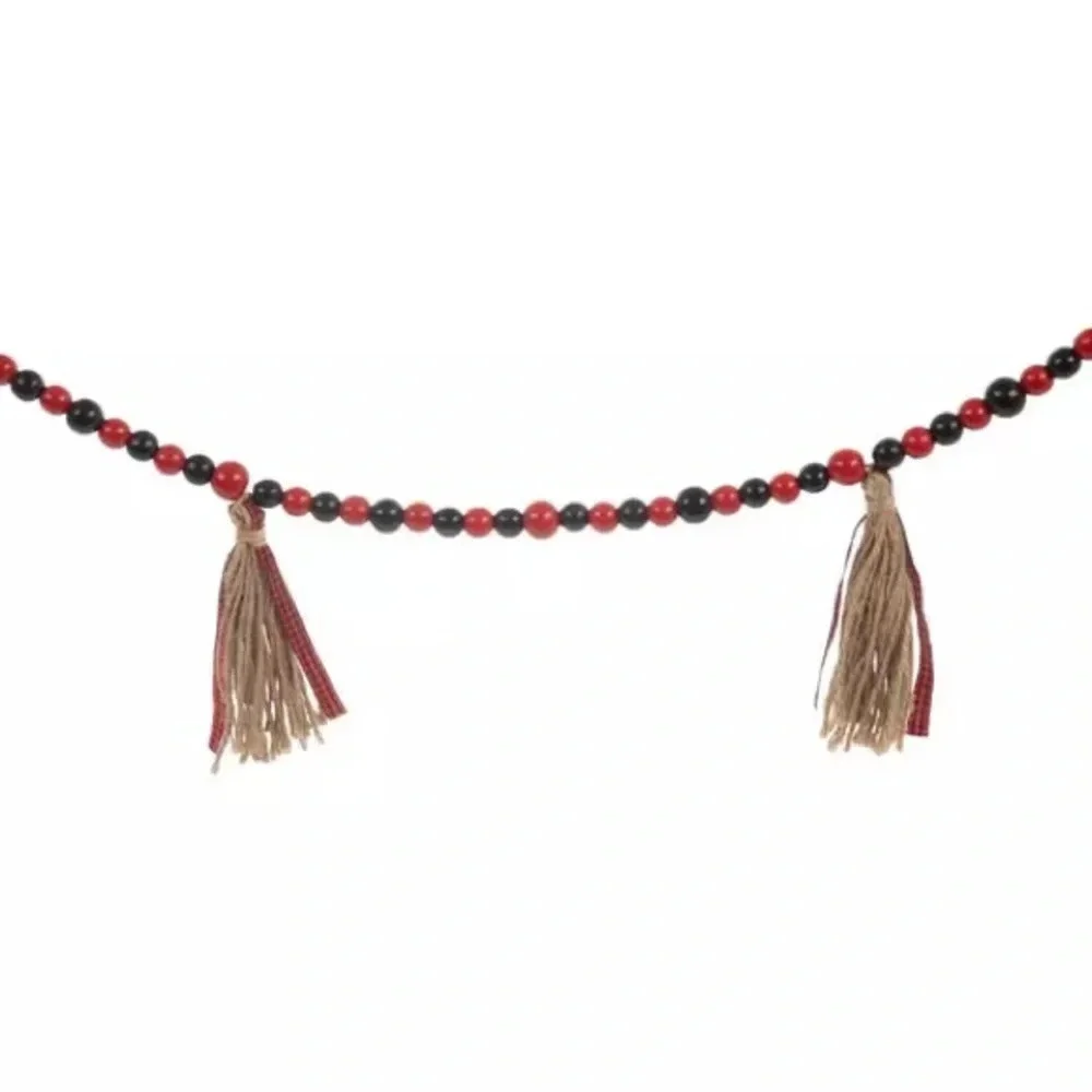 Red & Black Buffalo Check Beaded Tassel Garland